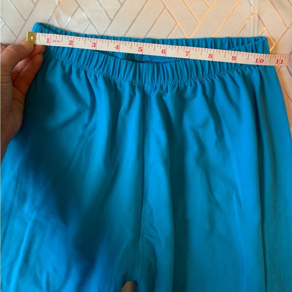 Bright blue stretchy cotton blend long leggings - Picture 3 of 5